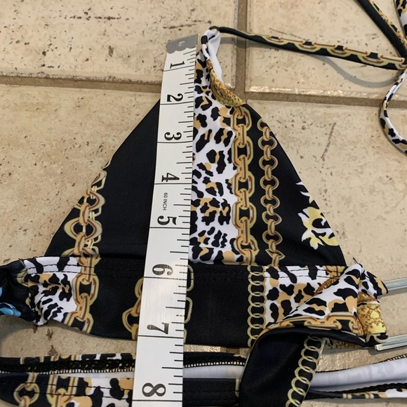 💛 Shein Gold Chain and Leopard Print High-Waisted Bikini Set - Size Medium - Picture 3 of 9